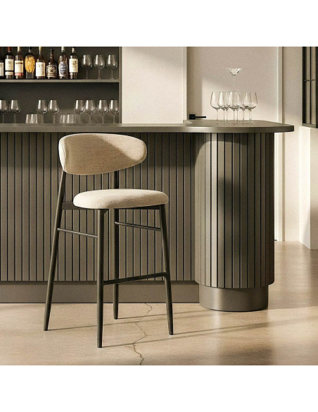 Tabouret de bar moderne en Tissu Gris Métal Noir Coria (Lot de 2) - 2