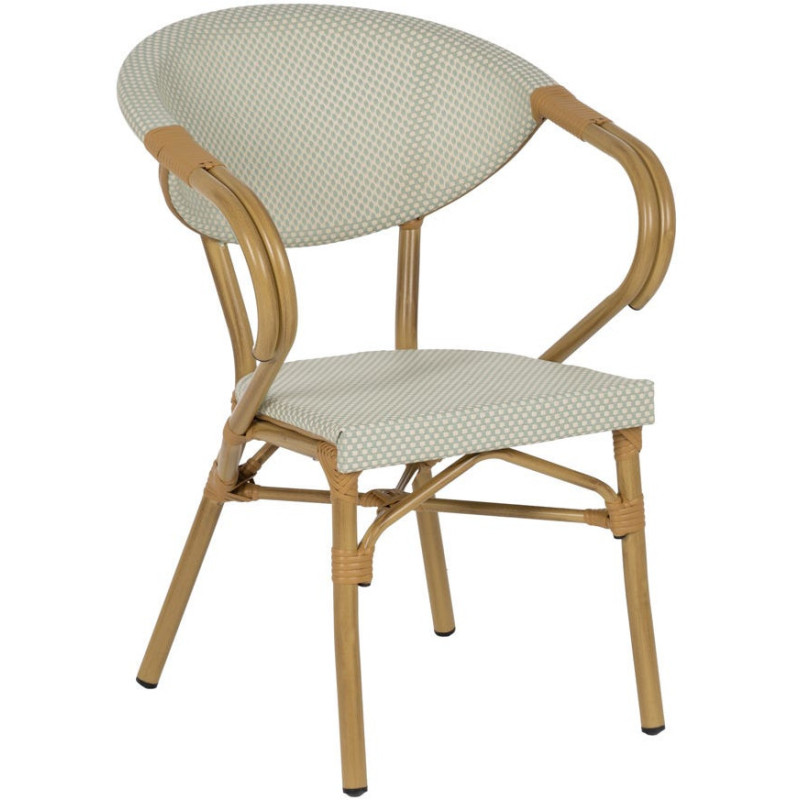 Fauteuil bistrot parisien en Métal Beige Textilène Vert d'eau Rainer (Lot de 2) - 1