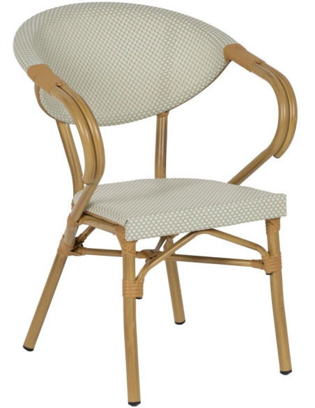 Fauteuil bistrot parisien en Métal Beige Textilène Vert d'eau Rainer (Lot de 2) - 1