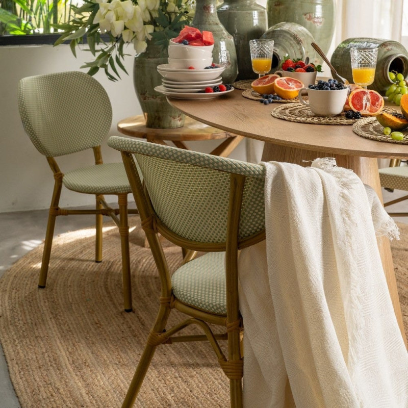 Fauteuil bistrot parisien en Métal Beige Textilène Vert d'eau Rainer (Lot de 2) - 2