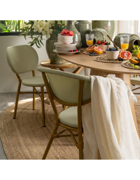 Fauteuil bistrot parisien en Métal Beige Textilène Vert d'eau Rainer (Lot de 2) - 2