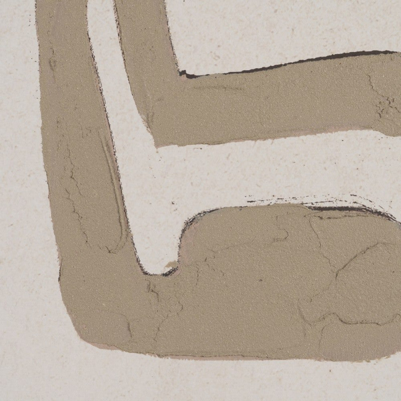 Grande Toile murale abstraite 100x140 avec cadre en PS Naturel effet bois Tissu Beige Blanc Texturé Motif géométrique Armina - 2