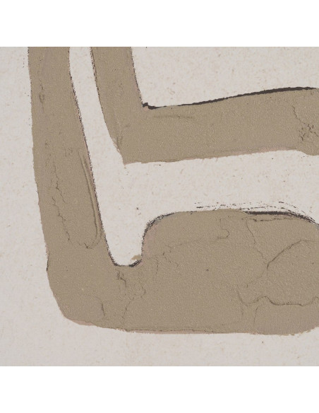 Grande Toile murale abstraite 100x140 avec cadre en PS Naturel effet bois Tissu Beige Blanc Texturé Motif géométrique Armina - 2