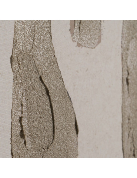 Grande Toile murale abstraite 100x140 avec cadre en PS Naturel effet bois Tissu Beige Blanc Texturé Motif géométrique Armina - 3