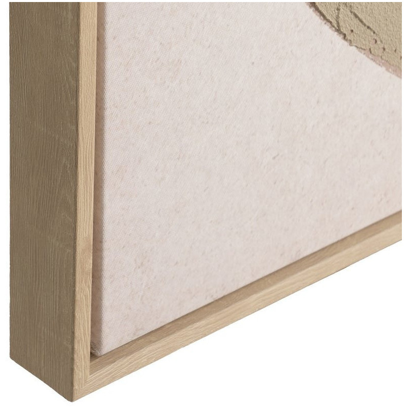 Grande Toile murale abstraite 100x140 avec cadre en PS Naturel effet bois Tissu Beige Blanc Texturé Motif géométrique Armina - 5