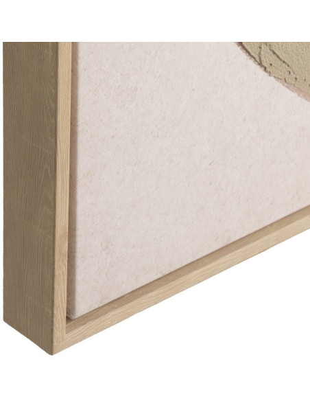 Grande Toile murale abstraite 100x140 avec cadre en PS Naturel effet bois Tissu Beige Blanc Texturé Motif géométrique Armina - 5