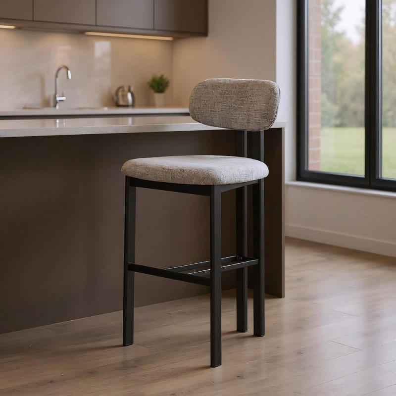 Tabouret de bar moderne en Tissu Gris Métal Noir Olve (Lot de 2) - 2