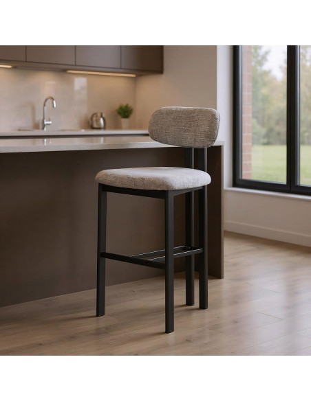 Tabouret de bar moderne en Tissu Gris Métal Noir Olve (Lot de 2) - 2