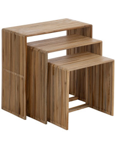 Table d'appoint gigogne moderne scandinave Rectangulaire Bois de teck recyclé Naturel Bellamonte (Lot de 3) - 1