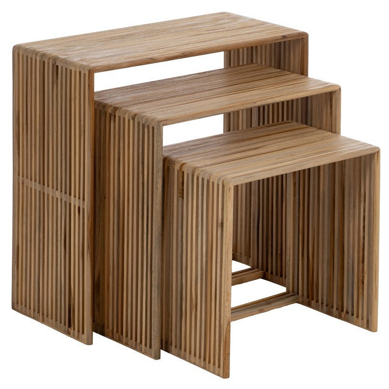 Table d'appoint gigogne moderne scandinave Rectangulaire Bois de teck recyclé Naturel Bellamonte (Lot de 3) - 1