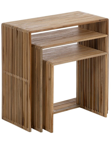 Table d'appoint gigogne moderne scandinave Rectangulaire Bois de teck recyclé Naturel Bellamonte (Lot de 3) - 3
