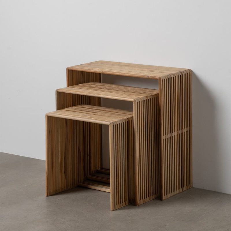 Table d'appoint gigogne moderne scandinave Rectangulaire Bois de teck recyclé Naturel Bellamonte (Lot de 3) - 12