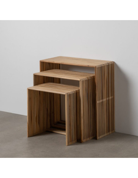 Table d'appoint gigogne moderne scandinave Rectangulaire Bois de teck recyclé Naturel Bellamonte (Lot de 3) - 12