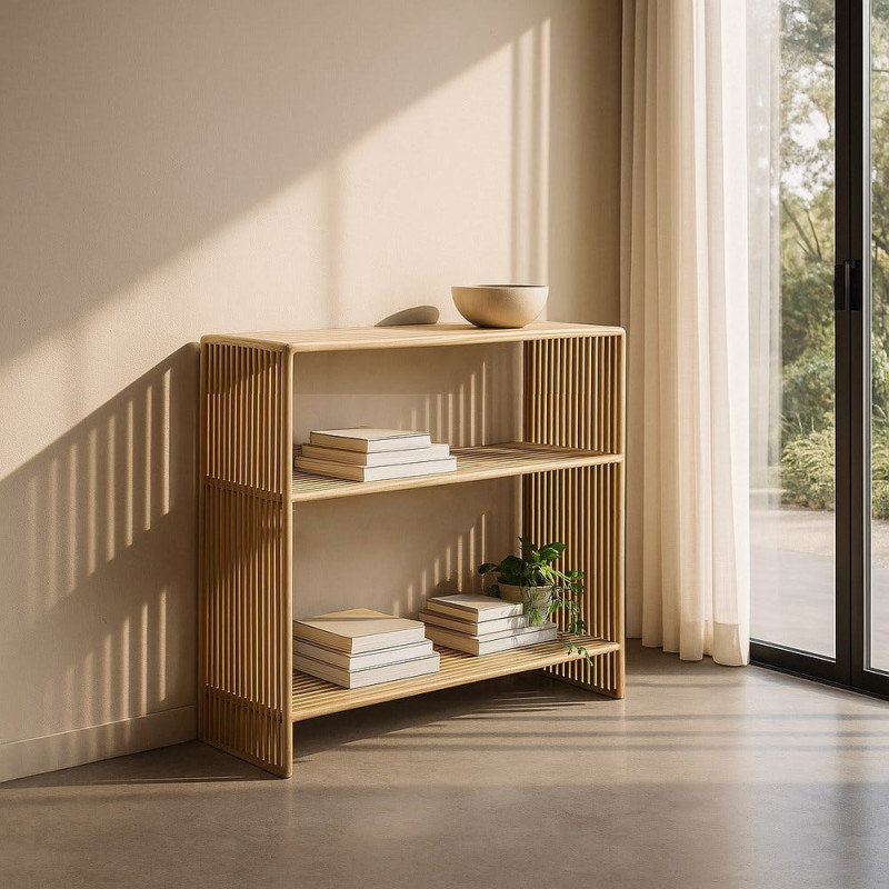 Console d'entrée moderne scandinave Rectangulaire 2 étagères Bois de teck recyclé Naturel Bellamonte - 2