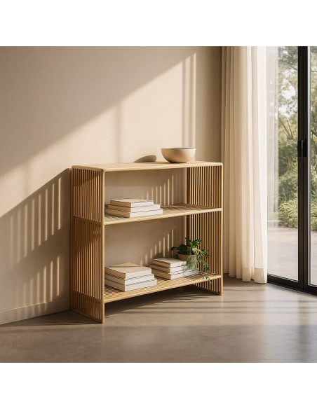 Console d'entrée moderne scandinave Rectangulaire 2 étagères Bois de teck recyclé Naturel Bellamonte - 2