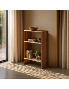 Petite Étagère moderne scandinave 2 niveaux Bois de teck recyclé Naturel Bellamonte - 2