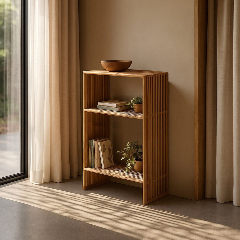 Petite Étagère moderne scandinave 2 niveaux Bois de teck recyclé Naturel Bellamonte - 2