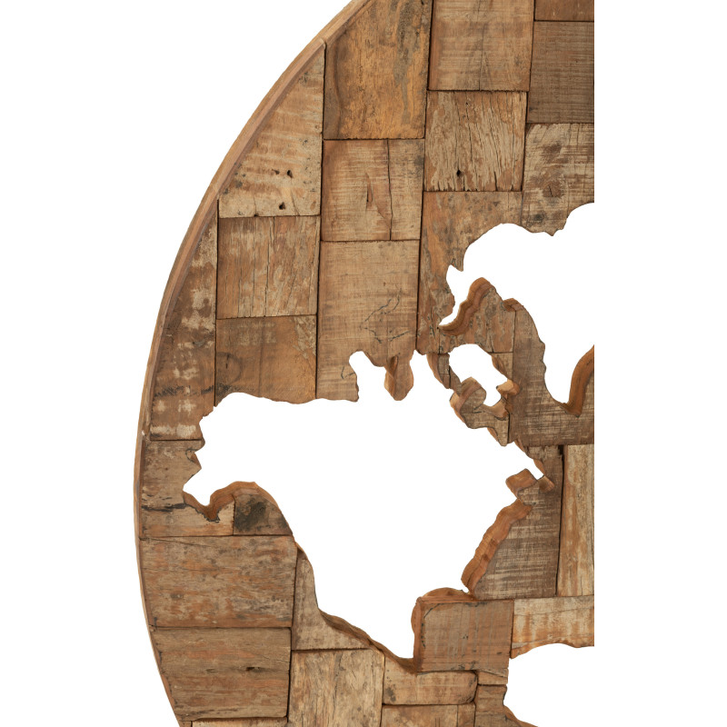 Déco Murale XXL Ronde Mappemonde Elara en Bois recyclé Marron 100 cm - 2
