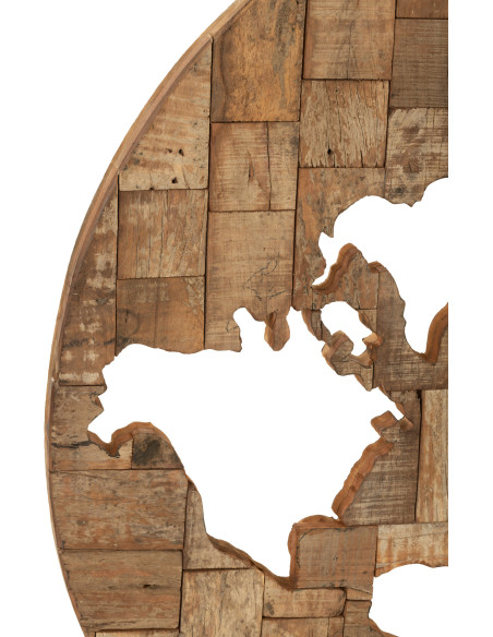Déco Murale XXL Ronde Mappemonde Elara en Bois recyclé Marron 100 cm - 2