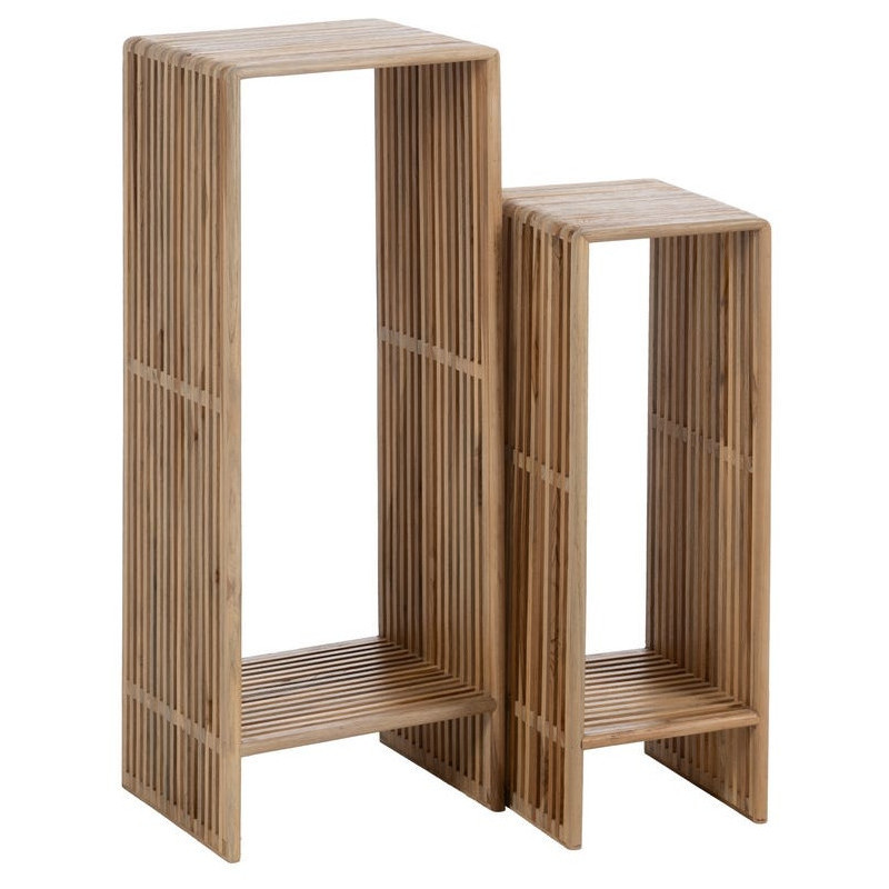 Sellette haute moderne scandinave Rectangulaire 1 étagère Bois de teck recyclé Naturel Bellamonte (Lot de 2) - 1