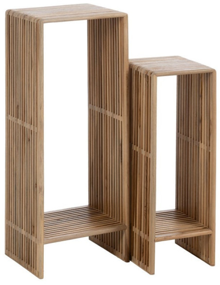 Sellette haute moderne scandinave Rectangulaire 1 étagère Bois de teck recyclé Naturel Bellamonte (Lot de 2) - 1