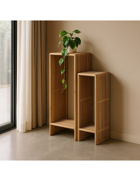 Sellette haute moderne scandinave Rectangulaire 1 étagère Bois de teck recyclé Naturel Bellamonte (Lot de 2) - 2