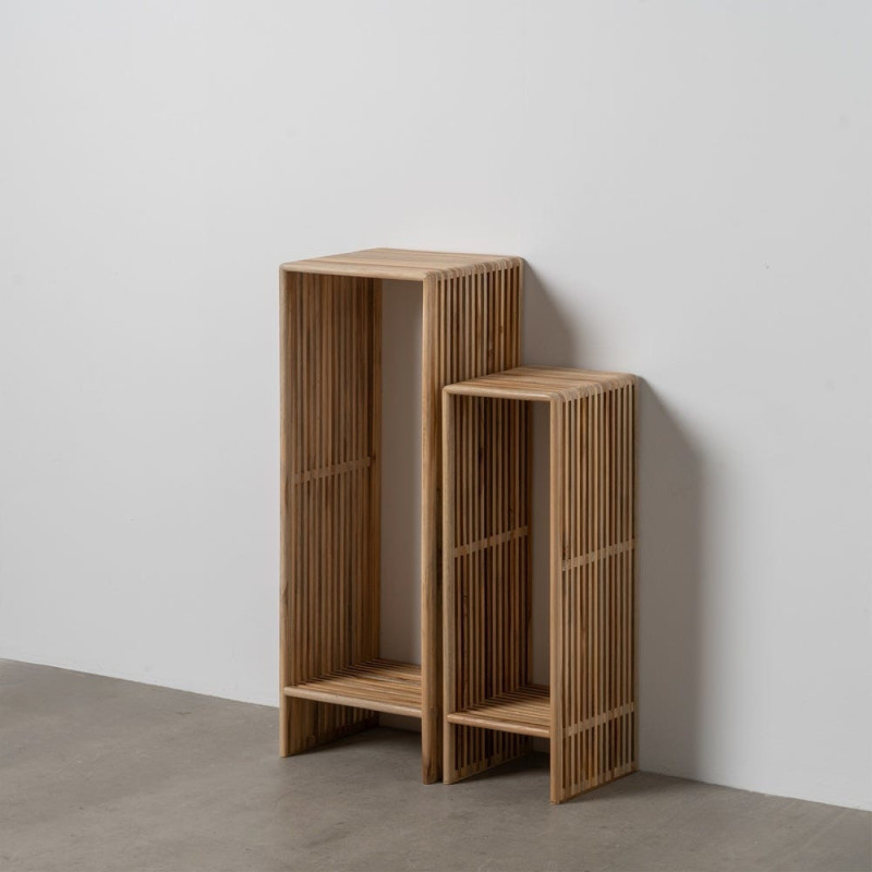 Sellette haute moderne scandinave Rectangulaire 1 étagère Bois de teck recyclé Naturel Bellamonte (Lot de 2) - 11