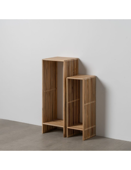 Sellette haute moderne scandinave Rectangulaire 1 étagère Bois de teck recyclé Naturel Bellamonte (Lot de 2) - 11