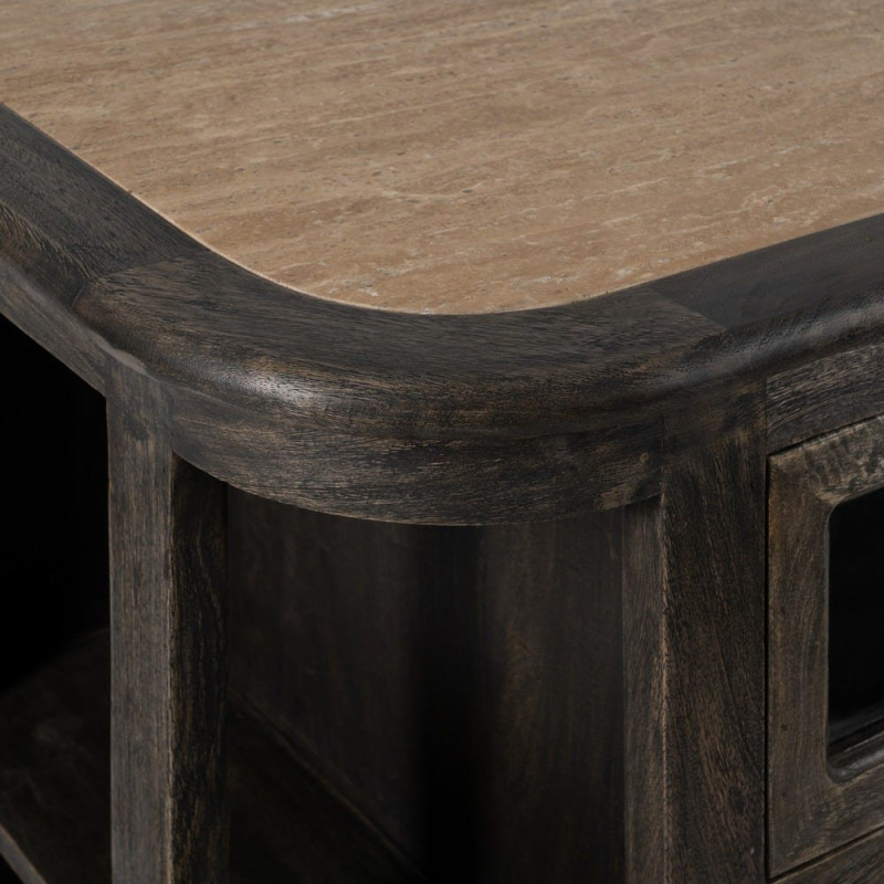 Grand Buffet de cuisine Bas 6 tiroirs 4 étagères en Bois de manguier Gris Marbre Beige Gata - 4