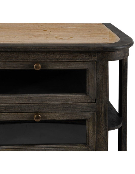 Grand Buffet de cuisine Bas 6 tiroirs 4 étagères en Bois de manguier Gris Marbre Beige Gata - 5