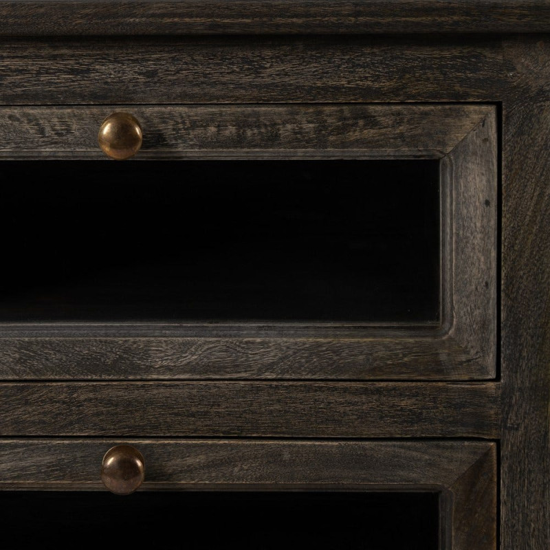 Grand Buffet de cuisine Bas 6 tiroirs 4 étagères en Bois de manguier Gris Marbre Beige Gata - 6