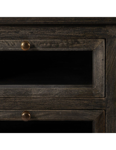 Grand Buffet de cuisine Bas 6 tiroirs 4 étagères en Bois de manguier Gris Marbre Beige Gata - 6