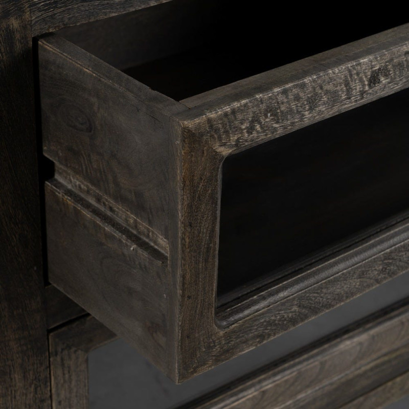 Grand Buffet de cuisine Bas 6 tiroirs 4 étagères en Bois de manguier Gris Marbre Beige Gata - 7