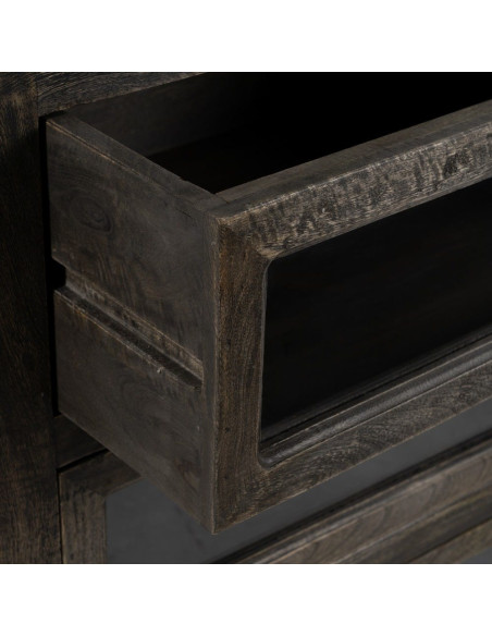 Grand Buffet de cuisine Bas 6 tiroirs 4 étagères en Bois de manguier Gris Marbre Beige Gata - 7