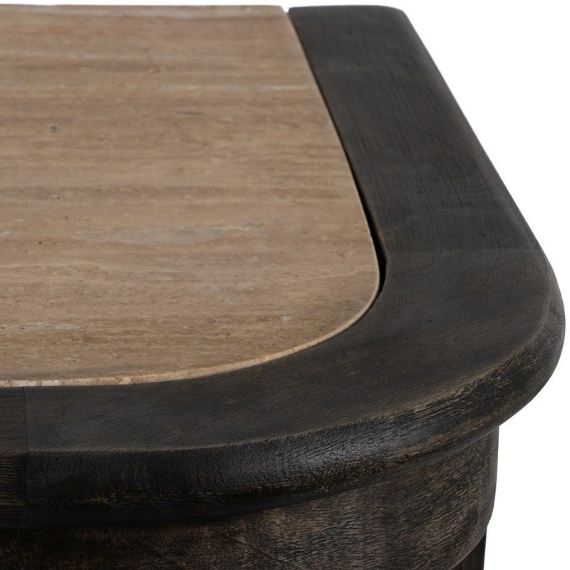 Grand Buffet de cuisine Bas 6 tiroirs 4 étagères en Bois de manguier Gris Marbre Beige Gata - 10