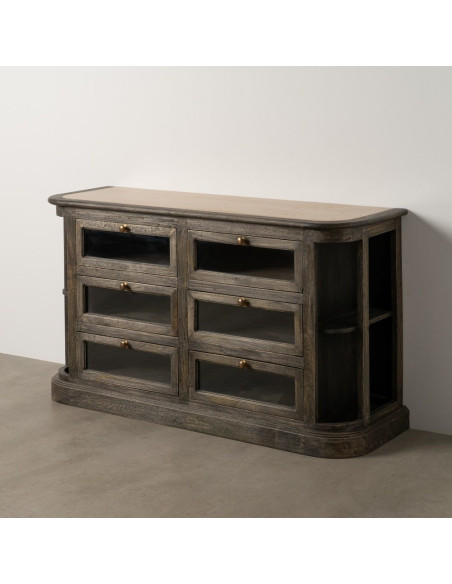 Grand Buffet de cuisine Bas 6 tiroirs 4 étagères en Bois de manguier Gris Marbre Beige Gata - 12