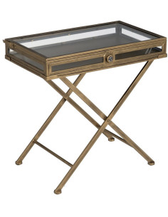Table d'appoint Vitrine moderne chic Rectangulaire 1 tiroir en Métal Doré Verre Transparent Rian - 1
