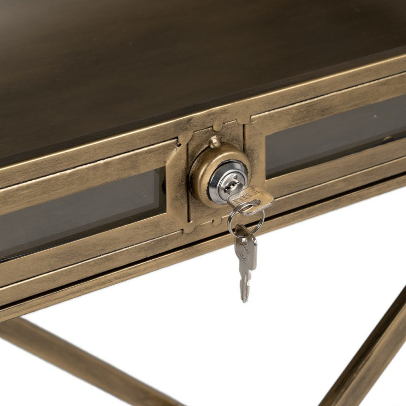 Table d'appoint Vitrine moderne chic Rectangulaire 1 tiroir en Métal Doré Verre Transparent Rian - 5