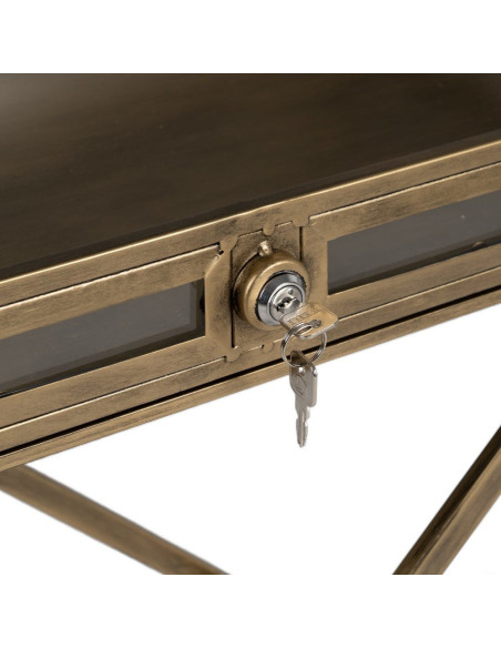 Table d'appoint Vitrine moderne chic Rectangulaire 1 tiroir en Métal Doré Verre Transparent Rian - 5