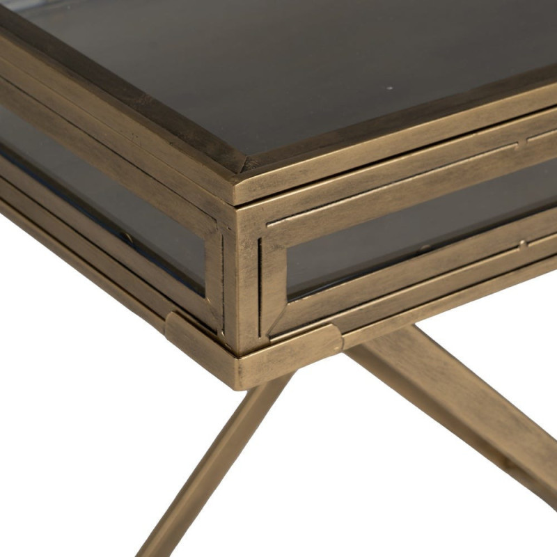 Table d'appoint Vitrine moderne chic Rectangulaire 1 tiroir en Métal Doré Verre Transparent Rian - 6