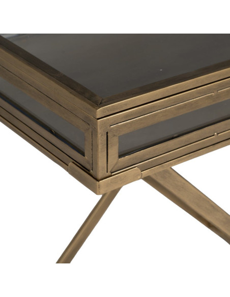 Table d'appoint Vitrine moderne chic Rectangulaire 1 tiroir en Métal Doré Verre Transparent Rian - 6