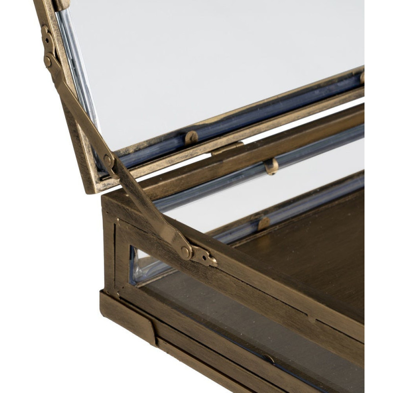 Table d'appoint Vitrine moderne chic Rectangulaire 1 tiroir en Métal Doré Verre Transparent Rian - 7