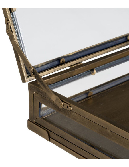 Table d'appoint Vitrine moderne chic Rectangulaire 1 tiroir en Métal Doré Verre Transparent Rian - 7