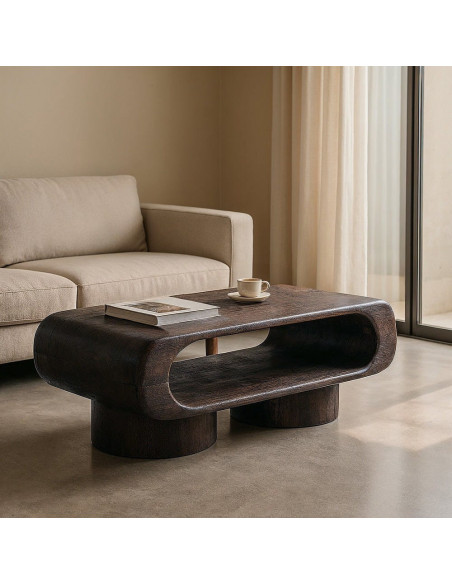 Grande Table basse originale Rectangulaire 1 étagère en Bois de manguier Marron Gista - 1