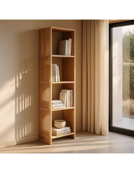 Étagère moderne scandinave 4 niveaux Bois de teck recyclé Naturel Bellamonte - 1