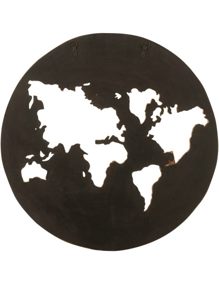 Déco Murale XXL Ronde Mappemonde Elara en Bois recyclé Marron 100 cm - 3