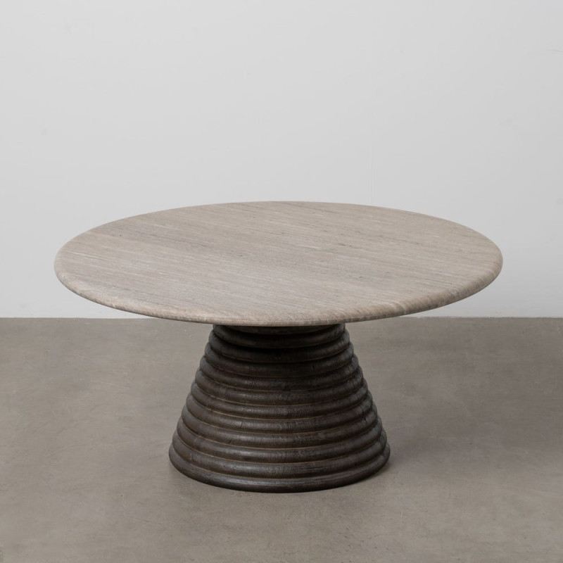 Grande Table basse moderne chic Ronde en Marbre Blanc Bois de manguier Marron Cieza - 2