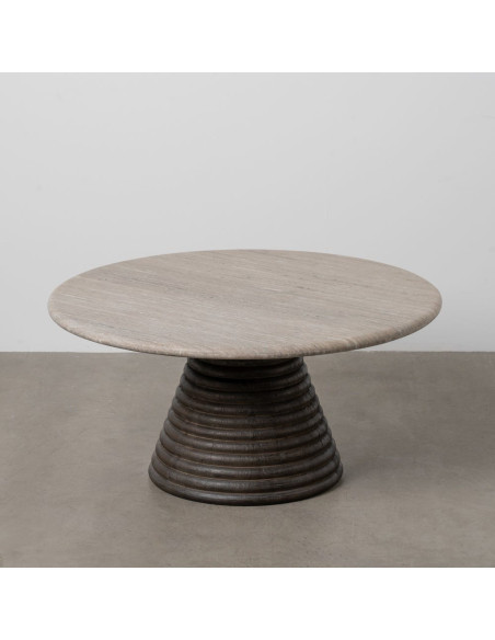 Grande Table basse moderne chic Ronde en Marbre Blanc Bois de manguier Marron Cieza - 2
