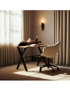 Bureau moderne chic 1 tiroir 2 niches 1 étagère en Bois de manguier Naturel Métal Noir Baio - 2