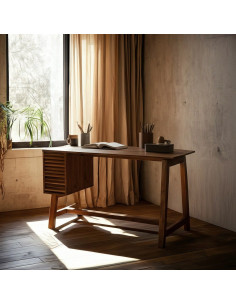 Bureau moderne chic 1 porte en Bois de manguier Naturel Huarte - 2